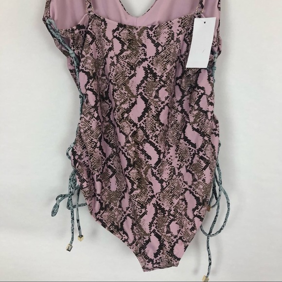 NWT Rachel by Rachel Roy Pink Python Printed Side Laced One-Piece Swimsuit XL - Picture 8 of 12